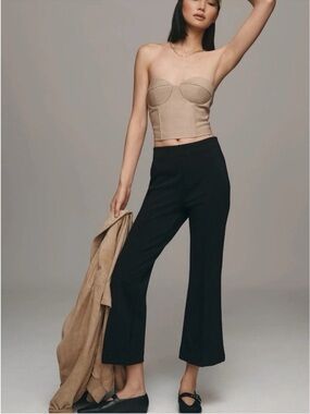 Anthropologie Maeve The Margot Kick-Flare Cropped Textured Pants Black Sz MP